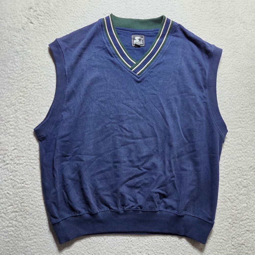Vintage 90s Starter Pull Over Vest Mens Large Blue Cotton V-Neck Gorpcore Preppy